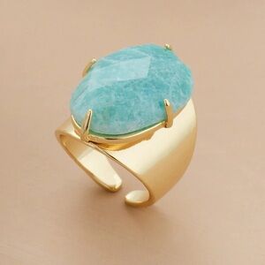 BOHO PEAK Lucky Amazonite Goddess Mint Ring Adjustable Size Bold Statement Ring
